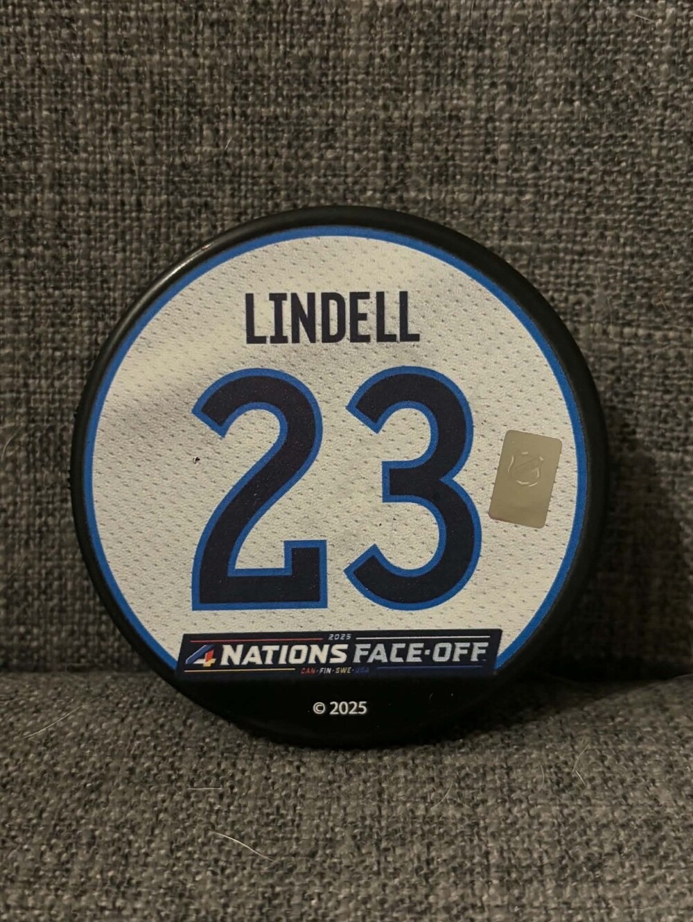 4 Nations Face Off 2025 Finland Esa Lindell NHL Souvenir Hockey Puck